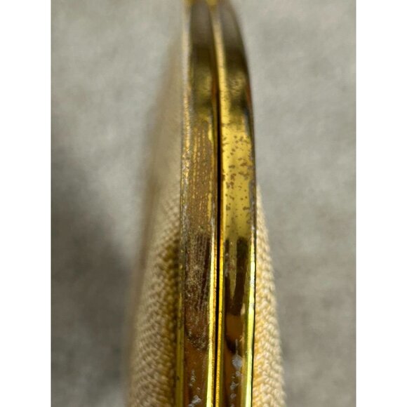 Vintage Hand Painted Woven Style Kiss Clasp Clutch Bag in Gold - Picture 8 of 9